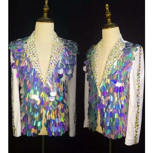Man Fashion Mirror Scales Spell Drill Slim Blazers Costumes Male singer DJ DS Performance jacket Stage Dance outfit