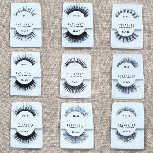Natural Thick 100% Human Hair False Eyelashes Comfortable Soft Reusable Fake Eyelashes Lashes Extension Supplies Wholesale