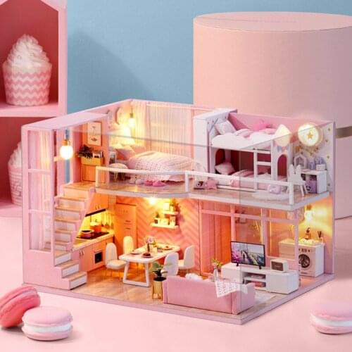 2021 New DIY Dollhouse Handmade 3D Miniature Nordic LED Light Assembly Making Cute Model Furniture Kit DIY Adult Kids Gift