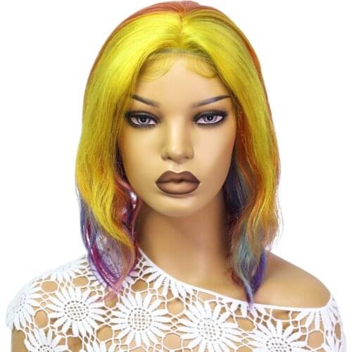 13*4*1 Transparent Lace Front Gold Yellow Colored Human Hair Wigs Brazilian Straight 130% 150% Density Highlight Wwig Human Hair