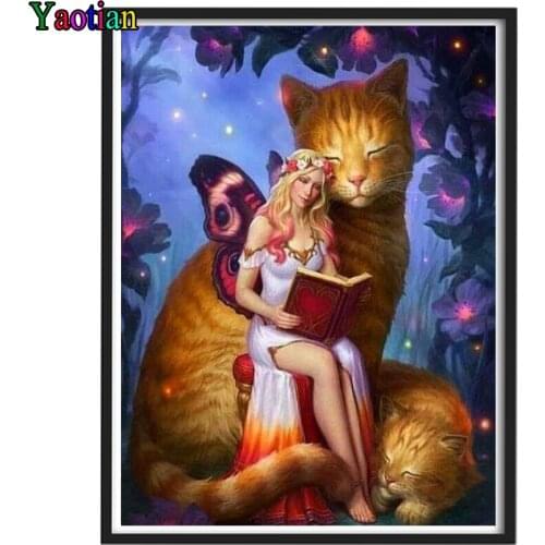 Full Square/Round Diamond Painting Cartoon Fairy And Big Cat Cross Stitch Sale 5D DIY Diamond Embroidery Mosaic Handmade Gift