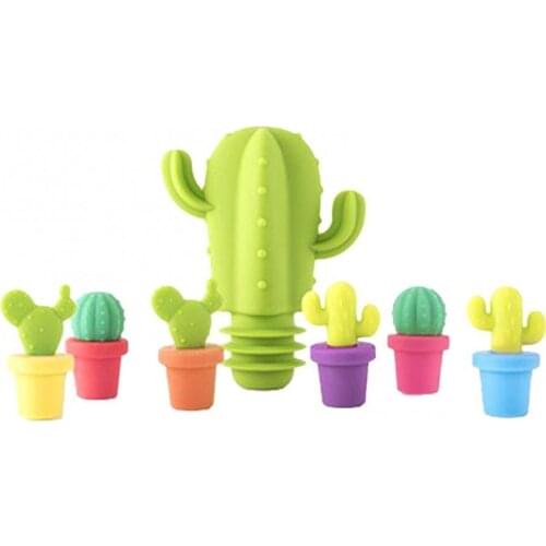 7pcs Silicone Cactus Party Wine Glass Marker Charms Drinking Buddy Cup Identification Cup Labels Tag Signs Bottle Wine Stopper
