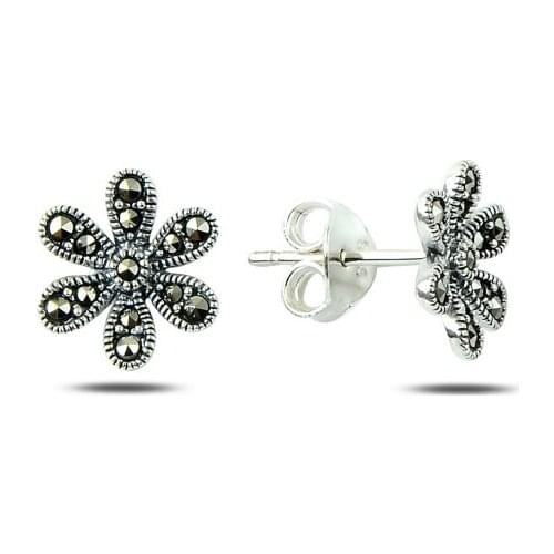 Silverlina Silver Marcasite Stone Daisy Earrings