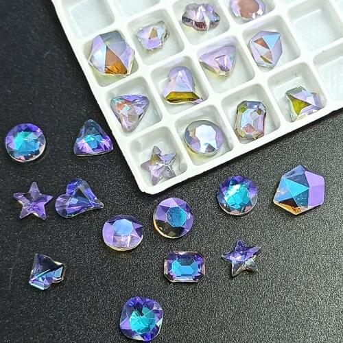 30pcs/100pcs Sharp Bottom Nail Art Rhinestones Transparent Aurora Phantom Amethyst Fashion Fingernail DIY Decoration