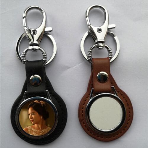 Sublimation pu key chains brown black round blank key ring hot transfer printing blank diy custom consumable 15pieces/lot