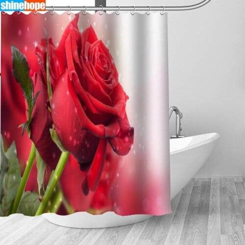 Customized Flower Red Rose Shower Curtain Waterproof Polyester Fabric 8 Sizes High Quality Poppy Bathroom Curtains