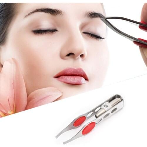 Stainless Steel LED Lighting Eyebrow Eyelash Clip Tweezer Eyelash Clip High Quality Mini Light Delicate Eyebrow Trimming TSLM1