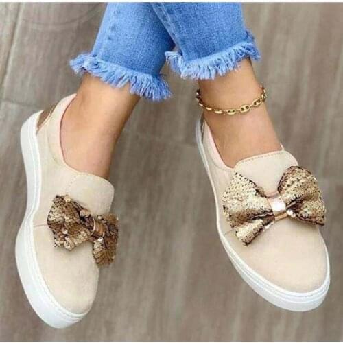 New Women Shoes Flats Loafer Slip On Casual Shoes Female Plus Size Bow-Knot Flcok Increase Sneakers Office Party Shoes