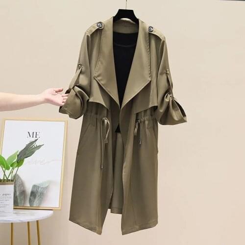 2021 New Womens Trench Coat Long Thin Windbreaker Female Cardigan Overcoats Loose Drawstring Coats Outwear Abrigos Mujer