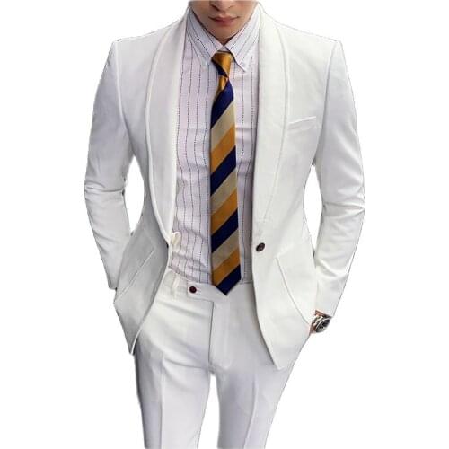 2021 New White Groom Wear Slim Fit High Quality Wedding Dress Business Suits Prom Party Suits Two Pieces Suits(Jacket+Pants)