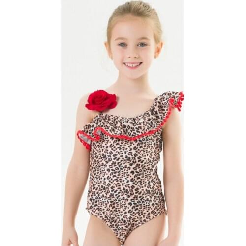 2-7Y Girls Swimsuit One Shoulder One Piece Swimwear Kids Leopard Bathing Suit Toddler Baby Beachwear Ruffle Triangle Bikini 2021