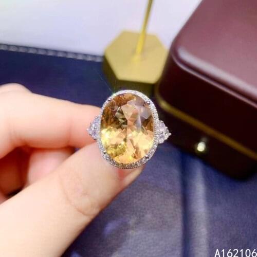 925 Pure Silver Chinese Style Natural Citrine Womens Luxury Elegant Simple Oval Adjustable Gem Ring Fine Jewelry Support Detect