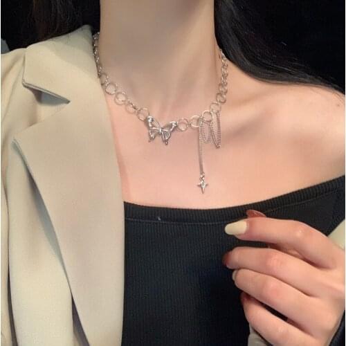 Punk Style Butterfly Choker Necklace Jewelry Women Collares Gothic Hip Hop Link Chain Necklace Collares Mujer Jewlery