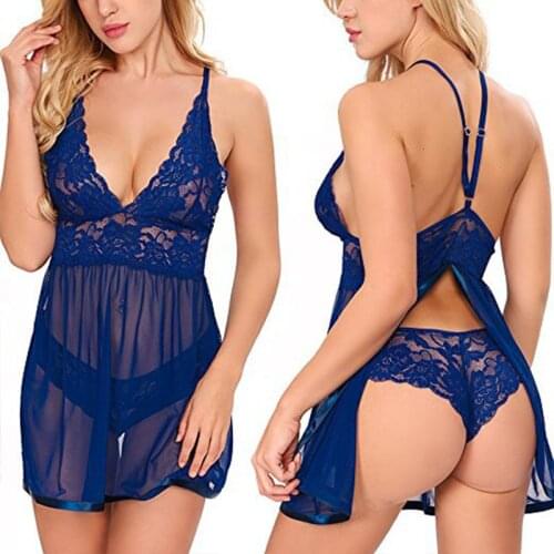 Lingerie for Women Front Closure Babydoll Sexy Floral Lace V-Neck Mesh Underwear Set Sleepwear Nightgown Sexy Lingerie