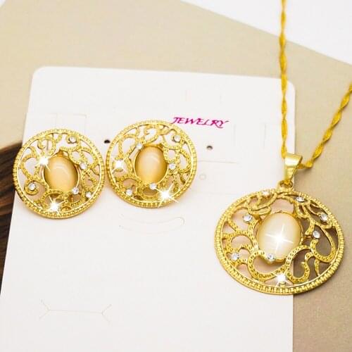 Vintage Crystal Round Jewelry for Women Charm Necklace Earrings 4 Colors Fashion Party Earring Jewelry New arrival