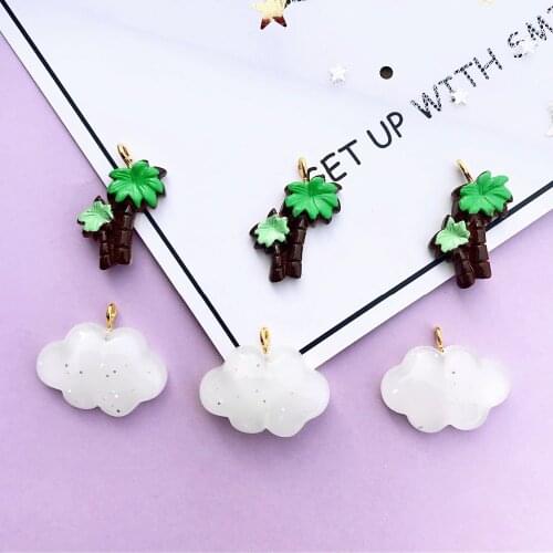 10pcs Clouds and coconut trees charms flat back resin charms necklace pendant keychain charms for earrings DIY decoration