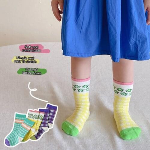 3 pairs of childrens socks color plaid boys and girls cotton socks striped childrens fashion in tube cotton socks