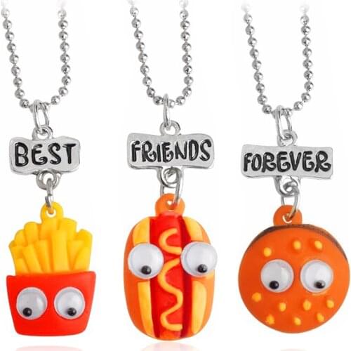 3 pz/set Good Friends Cartoon Necklaces French Fries Hot Dog Bread Hamburger Pendant Best Friends Necklace Christmas BFF Jewelry