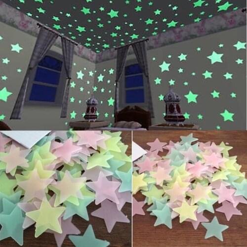 3cm Star Wall Stickers 3D Plastic Fluorescent Paster Glowing In The Dark For Baby Room 100sets 1000pcs