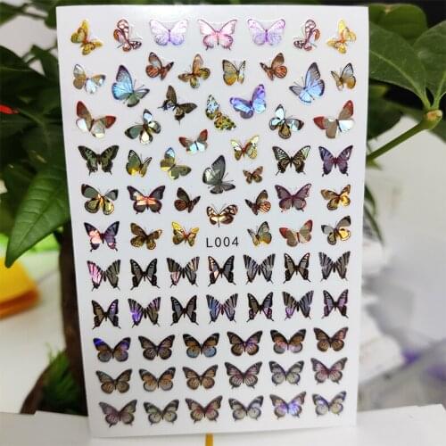 3D Nail Sticker Waterproof Self-adhesive Stickers for Nails Laser Flying Butterfly Nail Art Decoration Aurora Silver Design