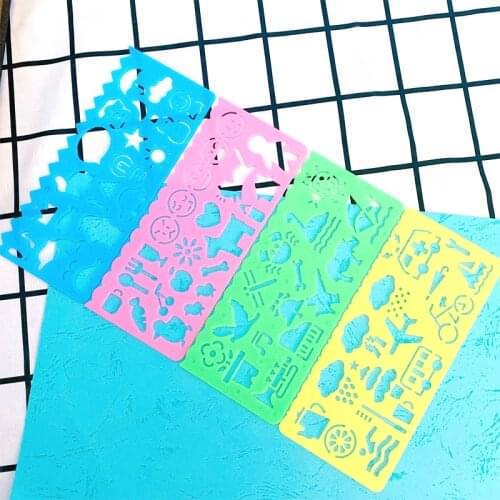 4Pcs/Set Cute Candy Color Drawing Template Ruler Promotional cute students' DIY tools prize Good quality