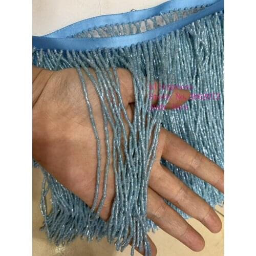 5yards/bag 15-16cm Sky blue beaded tube tassel ribbon used for costume accessories design stage decoration YM216