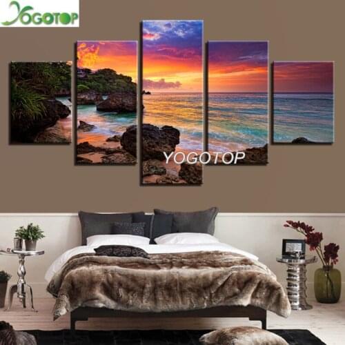 Diy Diamond Painting 5D Full Drill Mosaic Diamant Embroidery Wall art 5 Pieces Sunset Glow Paintings Beach Waves Seascape ML1134
