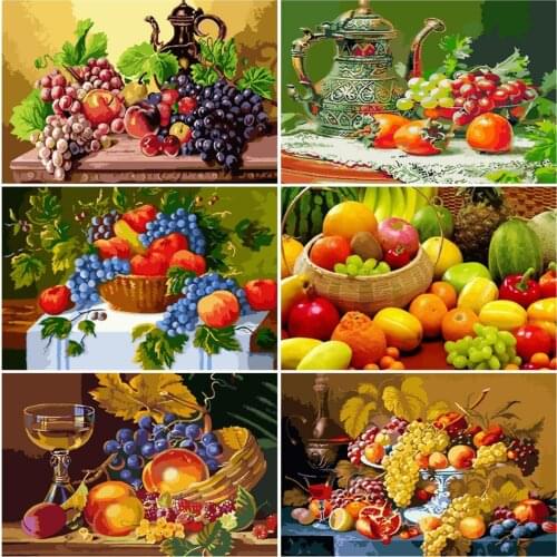 AZQSD Unframe DIY Oil Painting By Number Kits Fruit Handmade Gift Acrylic Paint Coloring By Numbers Foods Home Decoration