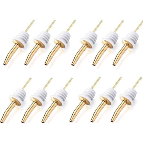 Free Shipping 12PC Stainless Steel Classic Bottle Pourers with Tapered Spout, 12-Pack (Gold) Bar Accessories Bar Tools