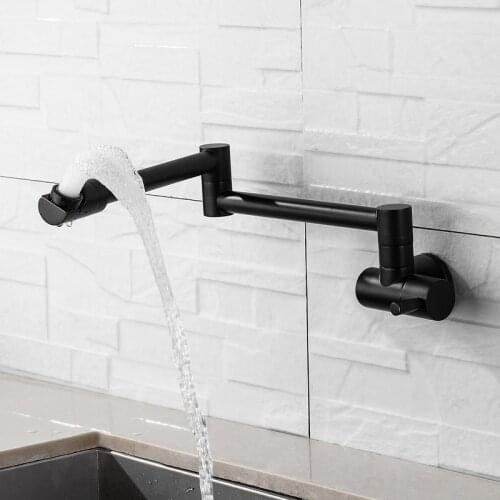 Free Shipping 360 Degree Rotating Black Wall Mounted Single Cold Water Tap Solid Brass Swivel Folding Kitchen Sink Basin Faucet