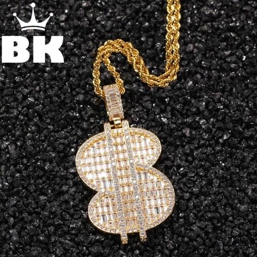 THE BLING KING Square Zirconium Big Dollar Pendant Necklace Color Psychedelic HipHop Full Iced Out Cubic Zirconia CZ Stone