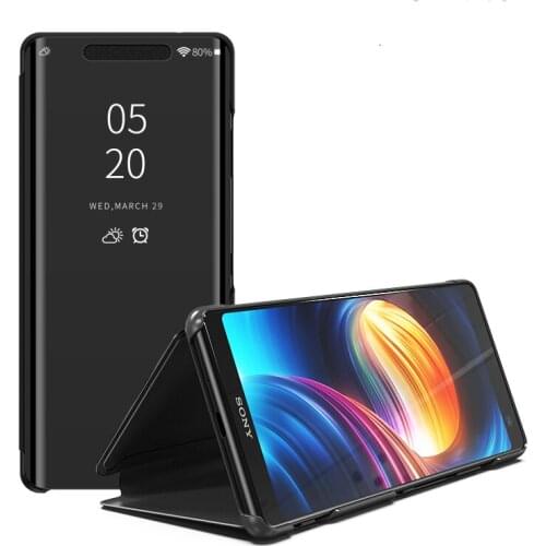 Luxury Mirror Clear View Case for Sony XZ3 XZ4 Phone Cover Plating Base Vertical Stand