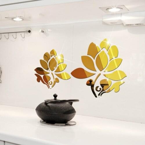 Lotus Flowers Wall Mirror Stickers Living Room Wall Sticker Home Decor 80x50cm 32x20inch