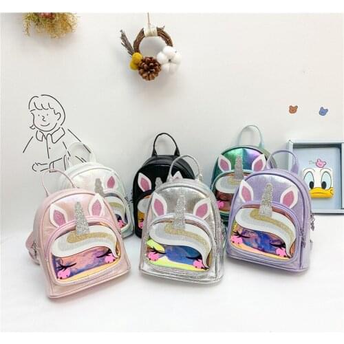 Children Mini Cute Cartoon Unicorn Backpack Kids Kindergarten Hologram Laser Pu Leather Backpack Toddler Girls Lovely School Bag