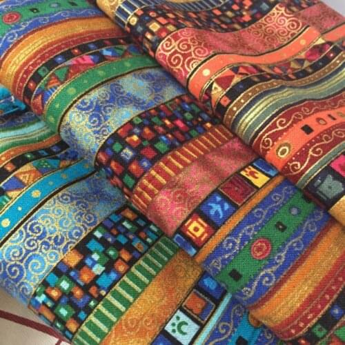 Home Textile Ethnic Vintage Bronzed Fabric Striped Gift Packaging Handmade Diy Clothes Patchwork Fabrics Per Meter Sewing