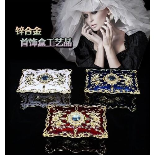 European retro rectangle metal Jewellery Box Multi-colors Enamled with Stones Decor Necklace Pendant Rings Gifts Storage boxZ046