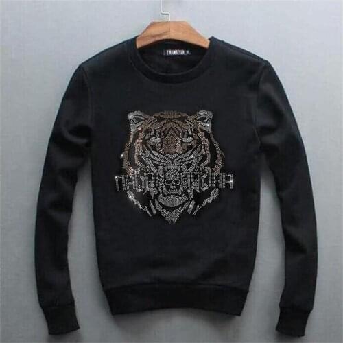 Hot Sale Rhinestone Casual Men Long Sleeve Hoodies Loose Design Black M-4XL 2021 New Designer Sweatershirt
