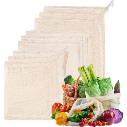 Vegetable Fruit Bag storage Bag Reusable Produce Bags Eco-Friendly 100% Organic Cotton Mesh Bags Bio-degradable Kitchen