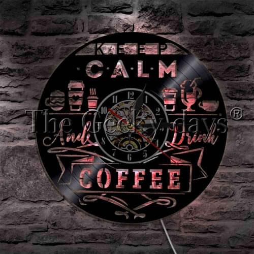 Coffee Shop Keep Calm And Drink Coffee Decorative Lighting Vinyl Record Wall Clock Different Drink Modern Wall Lamp