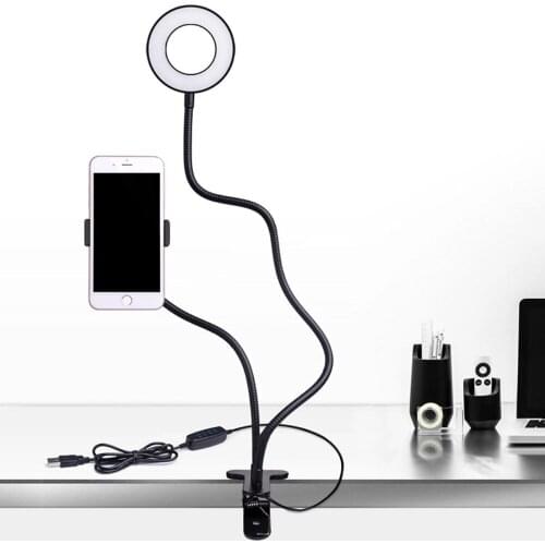 Selfie Ring Light with Flexible Arms and Phone Holder Desk Lamp with Lazy Bracket and clamp for Tiktok LiveStream Video Makeup