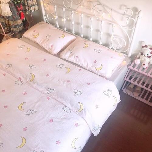 Anime Cute Girl Cute Bedding Set For girls Fashion Cotton Duvet Cover Bed Sheet Moon Pillow Case Twin Queen King Set