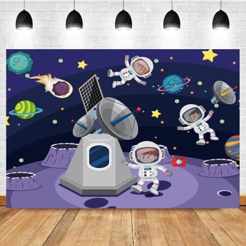 Laeacco Cartoon Space Astronaut Baby Room Decor Birthday Photography Backdrop Photographic Photo Background For Photo Studio
