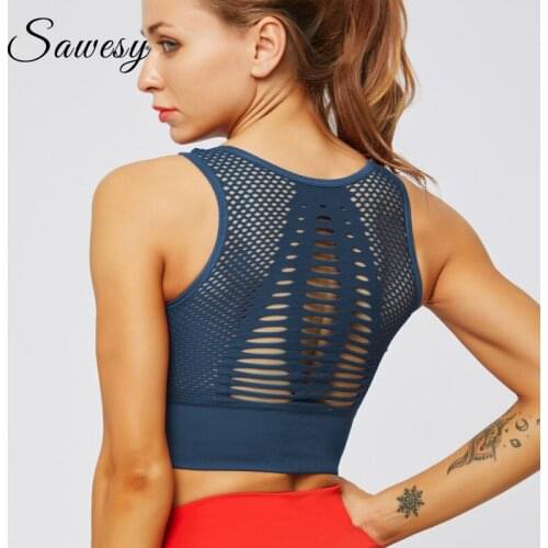 Women Gym Shirts Seamless Crop Tops Yoga Sleeveless Hollow Out Backless Running Workout Sportswear Red Black Blue Pink