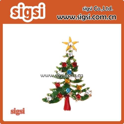 Mini rhinestone Christmas tree brooch