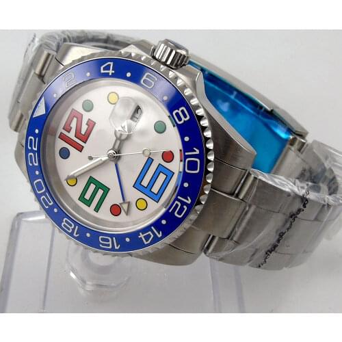 40mm Automatic Men Watch Ceramic Bezel Brushed Oyster Strap GMT Sapphire Glass Screwdown Crown