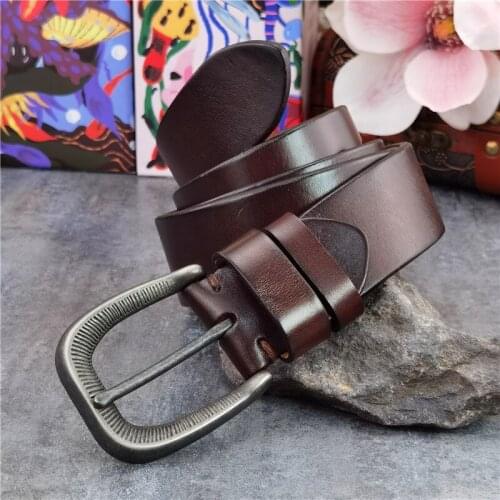 Retro Metal Pin Belt Buckle Real Leather Belt For Man Ceinture Genuine Leather Mens Belt Jeans Wide Trouser Belt Male MBT0053