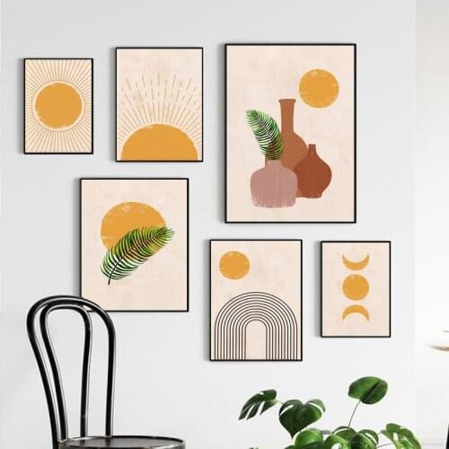 Boho Wall Art Poster Sun Abstract Line Canvas Painting Mid Century Print Minimalist Posters Picture For Modern Living Room Decor