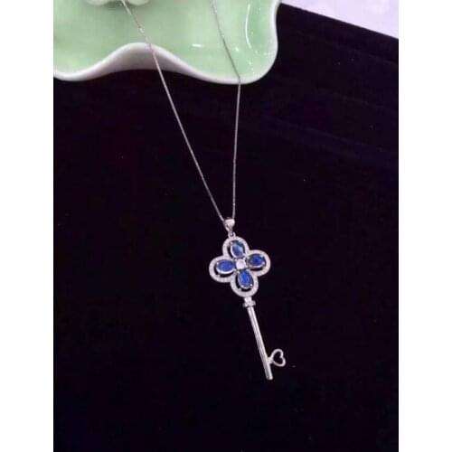 Natural blue moonstone Pendant natural red coral stone pendant S925 silver luck Clover Cute Clover Key girl gift fine jewelery