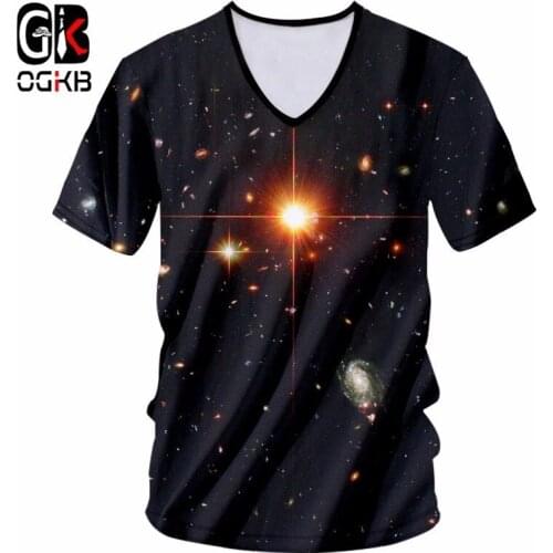 OGKB 2018 New 3d V Neck T-shirt Printing Starry Star Cool T Shirts Men/women Short Sleeve Tshirt Streetwear Hiphop Plus Size 7xl