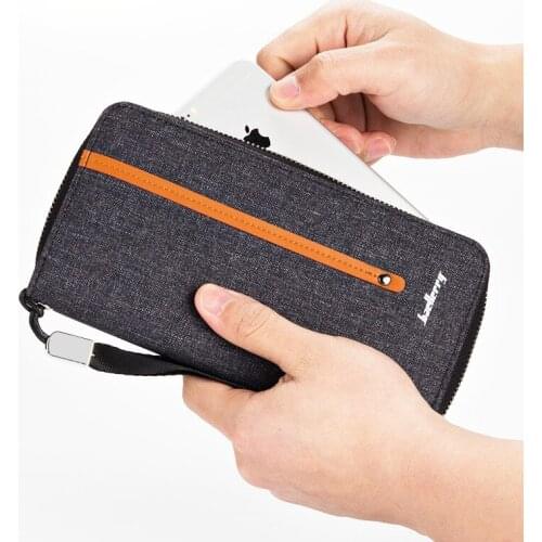 Luxury Brand Men Wallets High Capacity Clutch Wallet Vintage Canvas Men Wallet Coin Purse Male Wrist Strap Wallet Phone Bag